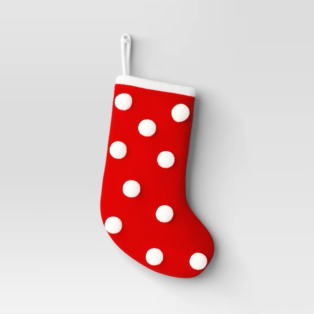 20" nwt Christmas Knit Stocking White Poms/Red Base